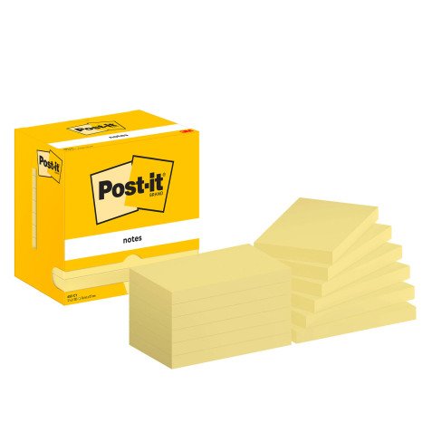 Post-it Sticky Notes 127 x 76 mm Canary Yellow 12 Pads of 100 Sheets