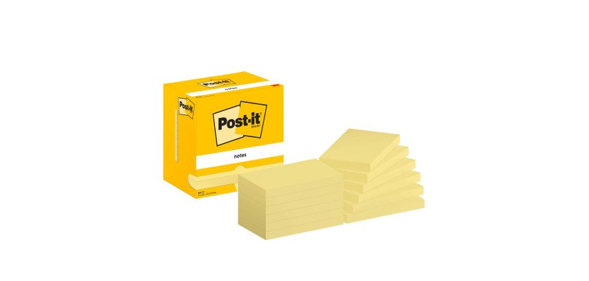 Post-it Sticky Notes 127 x 76 mm Canary Yellow 12 Pads of 100 Sheets