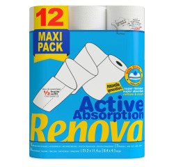 Papel de cocina Absorción Activa 1/2 hoja Renova - Paquete de 12 rollos