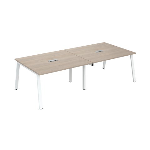 Extensión roble gris para mesa de reunión modulable Ecla An 140 x Fon 126 cm patas metal blancas