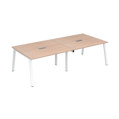 Extensión roble claro para mesa de reunión modulable Ecla An 140 x Fon 126 cm patas metal blanco
