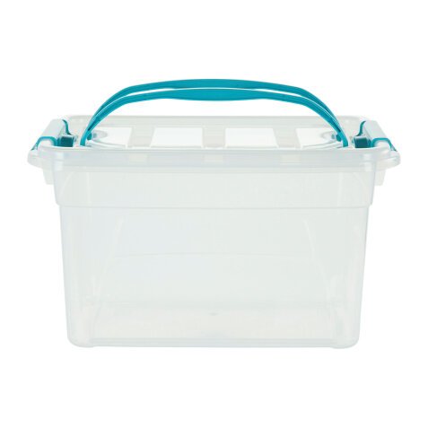 Carry Box 13 L transparant met handvaten en blauwe clips