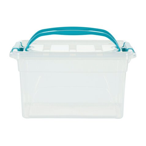 Carry Box 7 L transparant met handvaten en blauwe clips