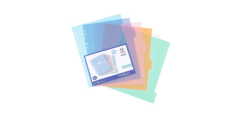 Intercalaires A4+ polypropylène coloré Propysoft Viquel 6 onglets neutres - 1 jeu