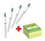 Confezione speciale 4 Penne 4 colori Shine Silver Bic e 1 cubo 76x76 mm Verde Pastel Post it