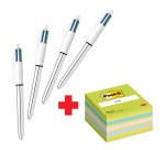 Confezione speciale 4 Penne 4 colori Shine Silver Bic e 1 cubo 76x76 mm Blu Verde Neon Post it