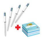 Confezione speciale 4 Penne 4 colori Shine Silver Bic e 1 cubo 76x76 mm Blu Pastel Post it