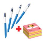 Confezione speciale 4 Penne 4 colori Original Bic e 1 cubo 76x76 mm Rosa Neon Post it
