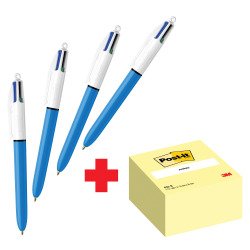 Confezione speciale 4 Penne 4 colori Original Bic e 1 cubo 76x76 mm Giallo Post it