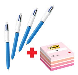 Confezione speciale 4 Penne 4 colori Original Bic e 1 cubo 76x76 mm Rosa Pastel Post it