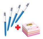 Confezione speciale 4 Penne 4 colori Original Bic e 1 cubo 76x76 mm Rosa Pastel Post it