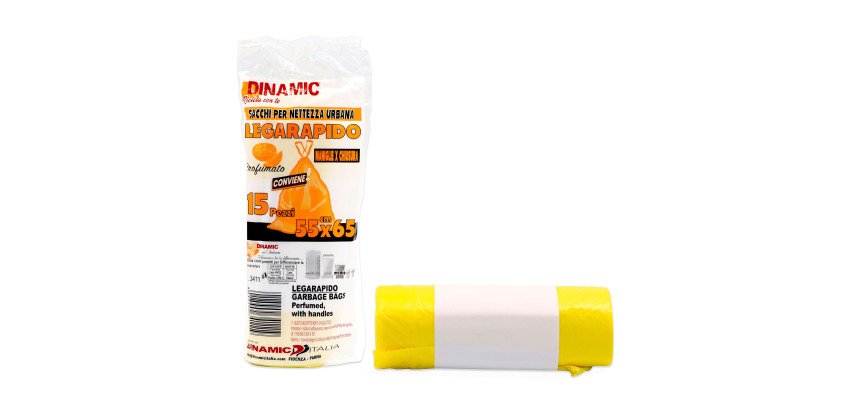Sacchi per la nettezza urbana - profumati con lacci - 55x65 cm - gialli - 15 pz