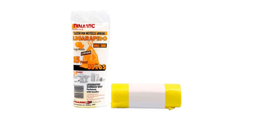 Sacchi per la nettezza urbana - profumati con lacci - 55x65 cm - gialli - 15 pz