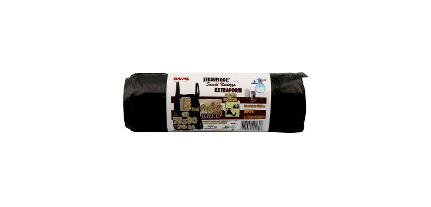 Sacchetti per rifiuti – profumati e con lacci - 75 x 80 cm - 70 lt - Nero trasparente - 15 unità