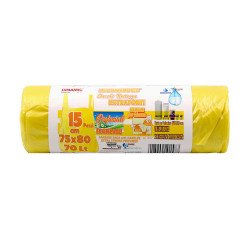 Sacchetti per rifiuti – profumati e con lacci - 75 x 80 cm - 70 lt - giallo trasparente - 15 unità
