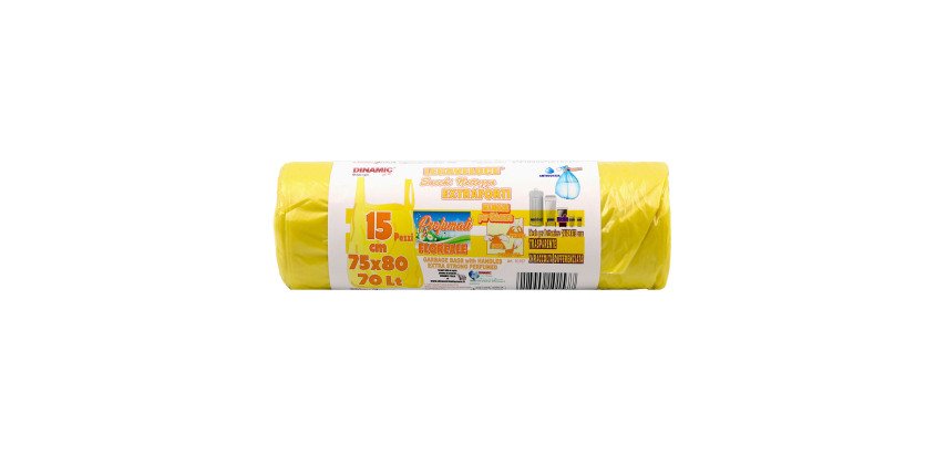 Sacchetti per rifiuti – profumati e con lacci - 75 x 80 cm - 70 lt - giallo trasparente - 15 unità