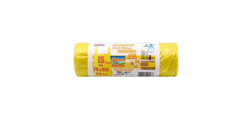 Sacchetti per rifiuti – profumati e con lacci - 75 x 80 cm - 70 lt - giallo trasparente - 15 unità