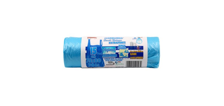 Sacchetti per rifiuti – profumati e con lacci - 75 x 80 cm - 70 lt - Azzurro trasparente - 15 unità