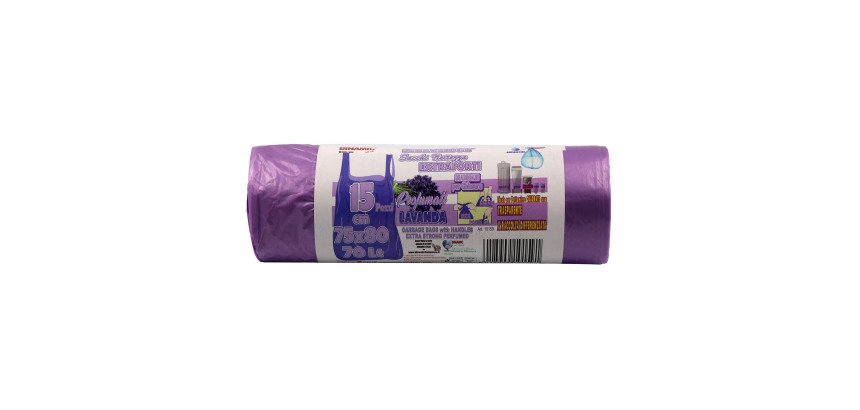 Sacchetti per rifiuti – profumati e con lacci - 75 x 80 cm - 70 lt - Lilla trasparente - 15 unità