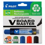 Marqueur effaçable rechargeable Pilot V-Board Master Begreen pointe biseautée 6 mm - Pochette de 5 couleurs assorties