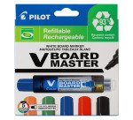 Marqueur effaçable rechargeable Pilot V-Board Master Begreen pointe biseautée 6 mm - Pochette de 5 couleurs assorties