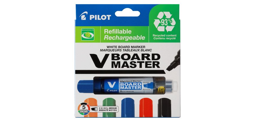Oplaadbare uitwisbare marker Pilot V-Board Master afgeschuinde punt 6 mm - Set van 5 verschillende kleuren