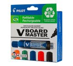 Marqueur effaçable V-BOARD MASTER PILOT encre liquide pointe ogive fine 1,7 mm - Pochette de 5 couleurs assorties