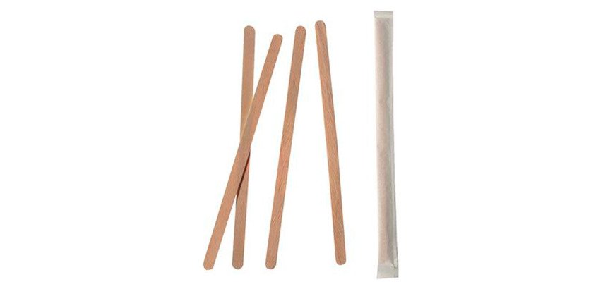 Agitateur en bois emballé individuellement longueur 14 cm - Boîte distributrice de 1000