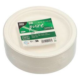 Bord "pure", rond, wit, diameter 18 cm, uit suikerriet, pak van 50 stuks