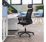 Chaise de bureau SPRITZ tissu et maille - avec accoudoirs et soutien lombaire - Appui-tête - Mécanisme Basculant centré - Pied noir