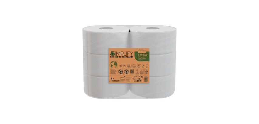 Carta igienica Mini Jumbo Papernet Simplify 2 veli 6 rotoli da 557 strappi