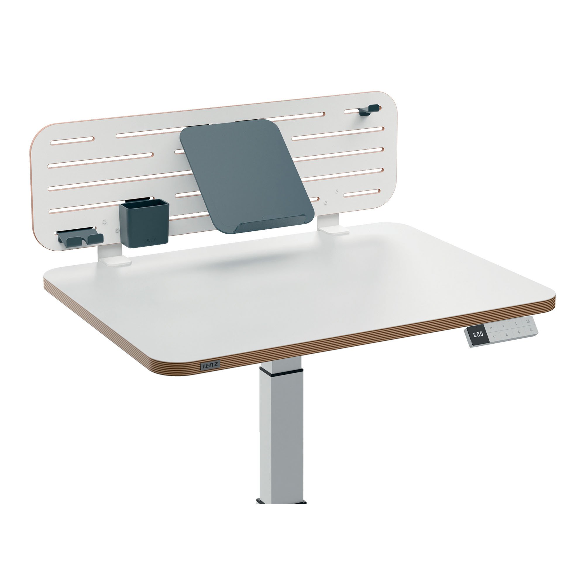 Pannello Forato bianco Leitz Ergo grande 80x25 cm con Accessori - Supporto PC/Smartphone,Portapenne e Gancio