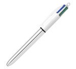 Penna a sfera  a scatto BIC 4 Colori Shine Silver fusto metallizzato argento, 1mm