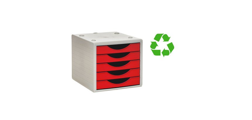 Módulo 5 Cajones Archivotec Ecogreen de Archivo 2000 100% reciclado rojo