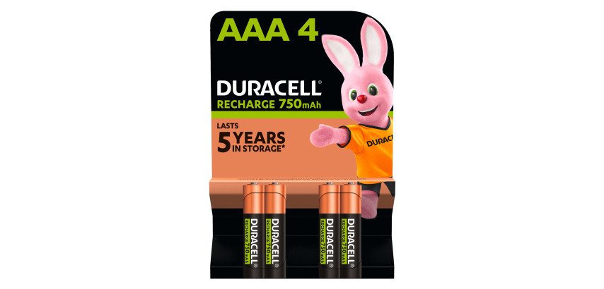 Duracell wiederaufladbare Batterien - Packung mit 4 Akkus AAA/HR03 1,2 V