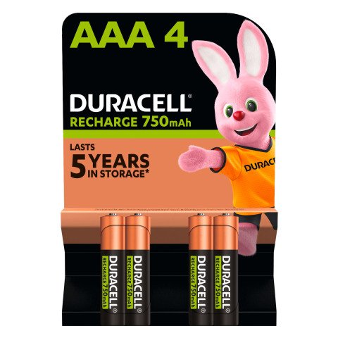 Pilas recargables Duracell AAA/HR03 de 1,2 V - Pack de 4 pilas
