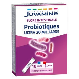 Coplément alimentaire Juvamine Probiotiques Ultra 20 milliards - Boîte de 10 sticks