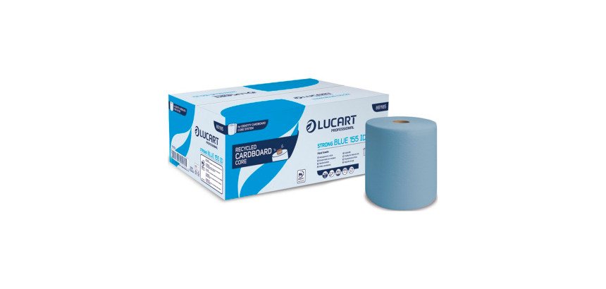 Rouleau d'essuie-mains Lucart Strong Blue 155 Identity double épaisseur 155 m - Carton de 6