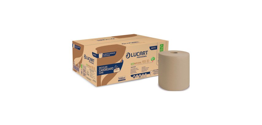 Afdroogrollen Lucart EcoNatural 155 Identity dubbele laag 155 m - karton van 6 rollen