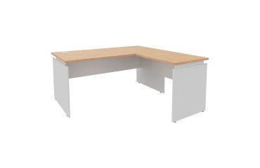Eckbüro Intuitiv mit einfachem Beistelltisch, rechts/links positionierbar B160 x T160 cm Eiche, Gestell in weiß
