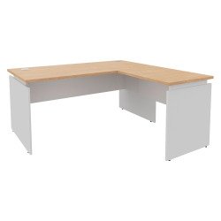 Bureau d'angle Intuitiv avec retour simple positionnable droite/gauche L160 x P160 cm chêne piètement blanc