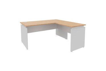 Bureau d'angle Intuitiv avec retour simple positionnable droite/gauche L160 x P160 cm chêne piètement blanc