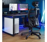 Chaise de bureau ergonomique Mikado tissu et maille noir - dossier haut accoudoirs appui-tête soutien lombaire - mécanisme Synchrone - pieds noir