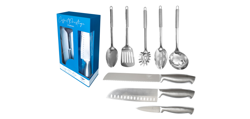 Coffret Prestige de couteaux et ustensiles de cuisine en inox Pradel France, 8 pièces