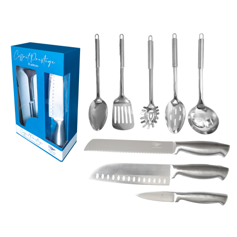 Coffret Prestige de couteaux et ustensiles de cuisine en inox Pradel France, 8 pièces