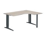 Bureau compact chêne gris L 160 cm retour à droite piètement L réglable métal Plus Essens