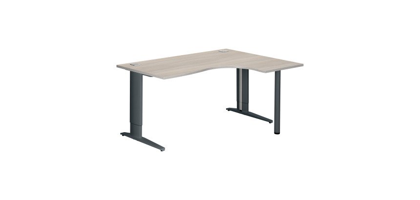 Bureau compact chêne gris L 160 cm retour à droite piètement L réglable métal Plus Essens