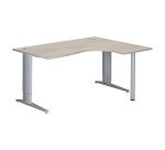 Bureau compact chêne gris L 160 cm retour à droite piètement L réglable métal Plus Essens