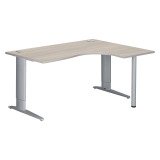 Bureau compact chêne gris L 160 cm retour à droite piètement L réglable métal Plus Essens