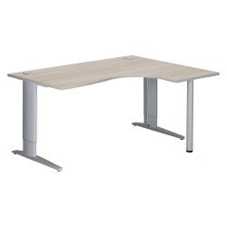 Bureau compact chêne gris L 160 cm retour à droite piètement L réglable métal Plus Essens
